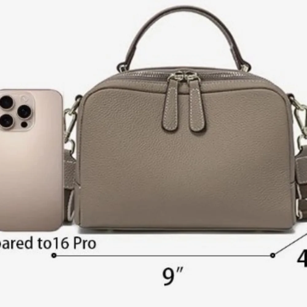 Elegant Taupe (Elephant Gray) Leather Handbag